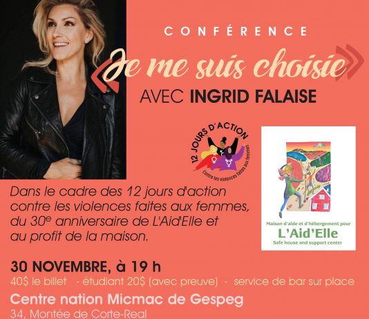 Une conférence de la comédienne Ingrid Falaise au profit de L’Aid’Elle